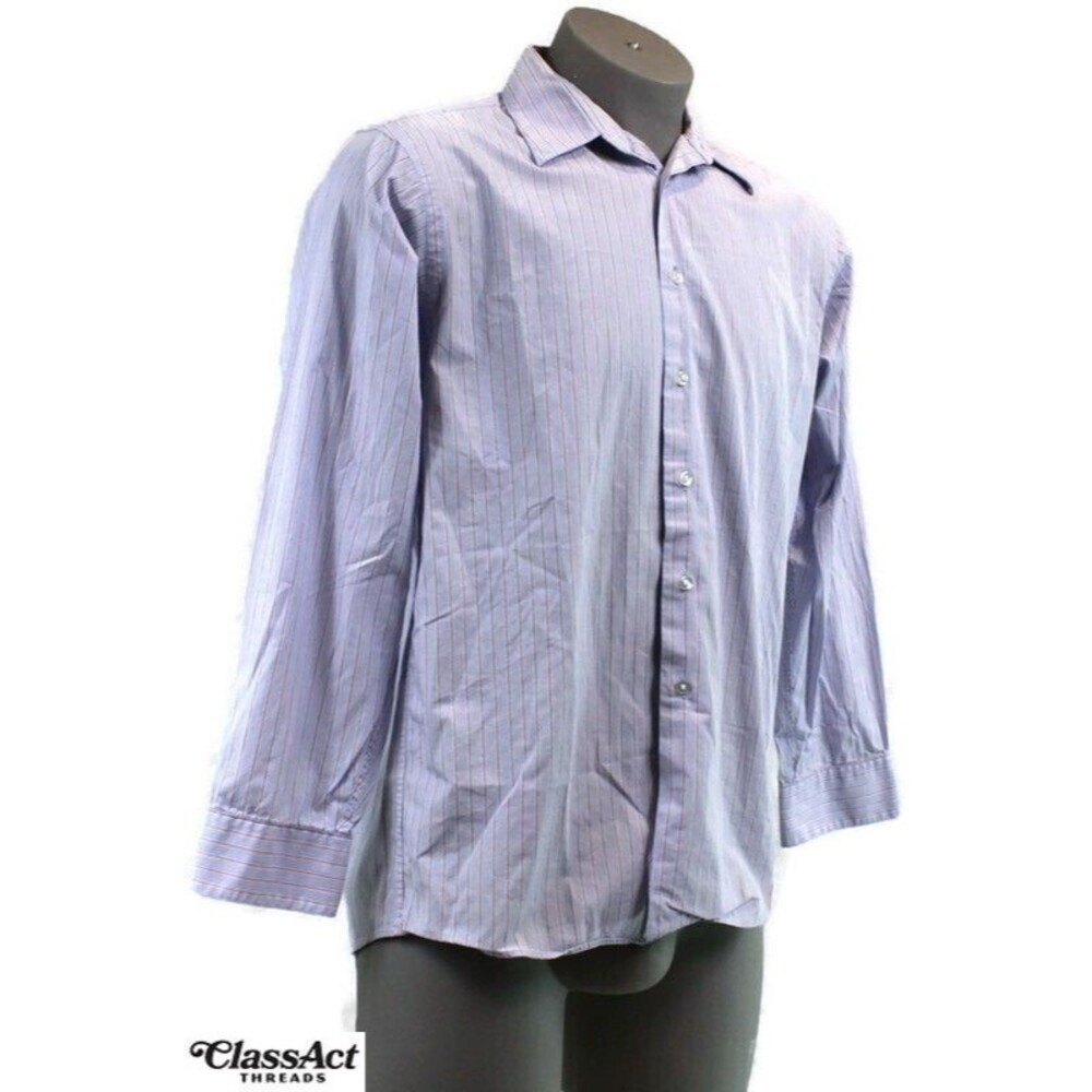 Calvin Klein Mens Blue Striped DLong Sleeve Dress Shirt Cotton 16 34/35